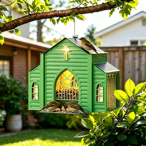 Unique Chapel Bird Feeder with LED Light, Weatherproof Hanging Feeder for Cardinals & Finches