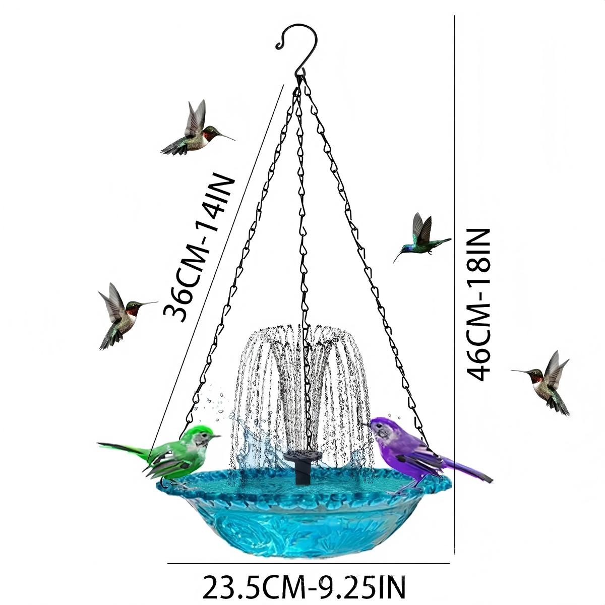 Hanging Bird Bath Fountain, 3-Tier Solar Water Fountain for Hummingbirds, Outdoor Bird Feeder with Blue Glass Basin