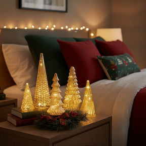 Gold Ribbed Glass Christmas Tree, Unlit Tabletop Decorative Tree for Holiday Display