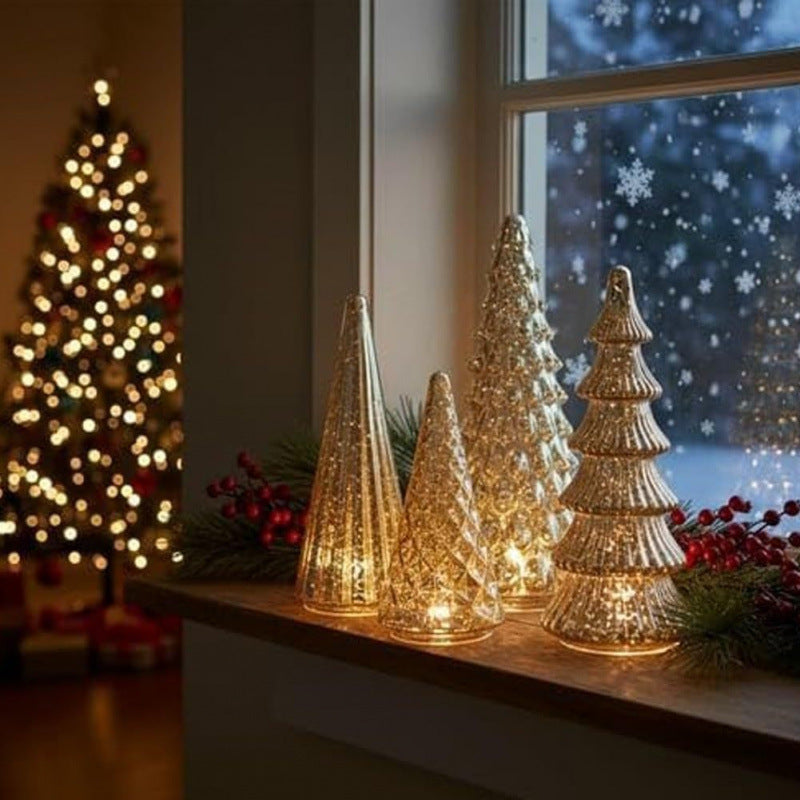 Gold Ribbed Glass Christmas Tree, Unlit Tabletop Decorative Tree for Holiday Display