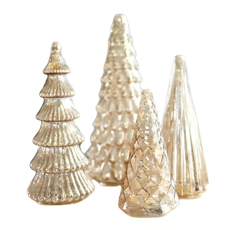 Gold Ribbed Glass Christmas Tree, Unlit Tabletop Decorative Tree for Holiday Display