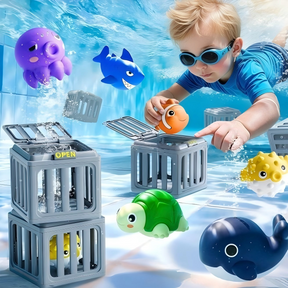 Cage Release Diving Pool Toys, 6pcs Sea Animal Bath Toys for Kids 3+, Summer Underwater Swim Game