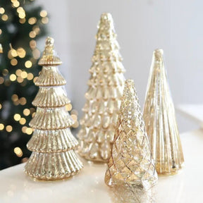 Gold Ribbed Glass Christmas Tree, Unlit Tabletop Decorative Tree for Holiday Display