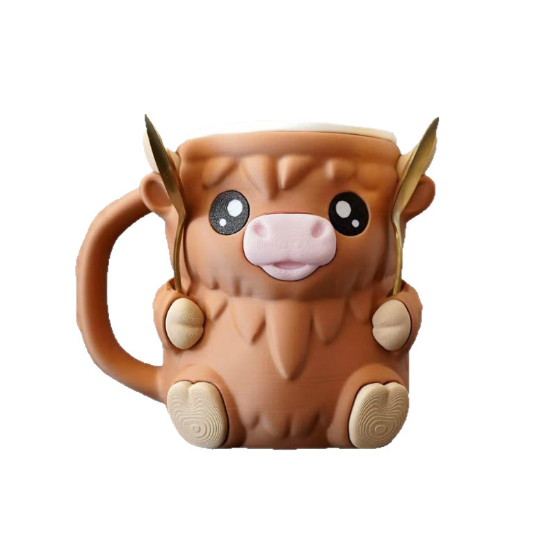 Highland Cow Ice Cream Pint Holder, Cute Silicone Freezer Bowl with Spoon Slots