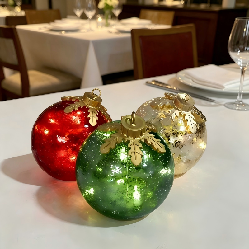 6" Lighted Mercury Glass Christmas Ball Ornament, LED Large Christmas Ornament for Tree & Outdoor