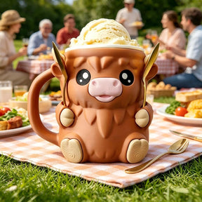 Highland Cow Ice Cream Pint Holder, Cute Silicone Freezer Bowl with Spoon Slots