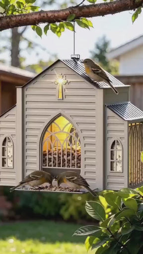 Unique Chapel Bird Feeder with LED Light, Weatherproof Hanging Feeder for Cardinals & Finches